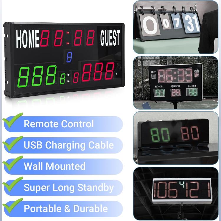KYX--0030 13-digit LED Electronic Scoreboard Remote Control Multi-function Competition Timer, Plug:US Plug - Black