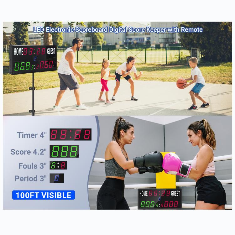KYX--0030 13-digit LED Electronic Scoreboard Remote Control Multi-function Competition Timer, Plug:US Plug - Black