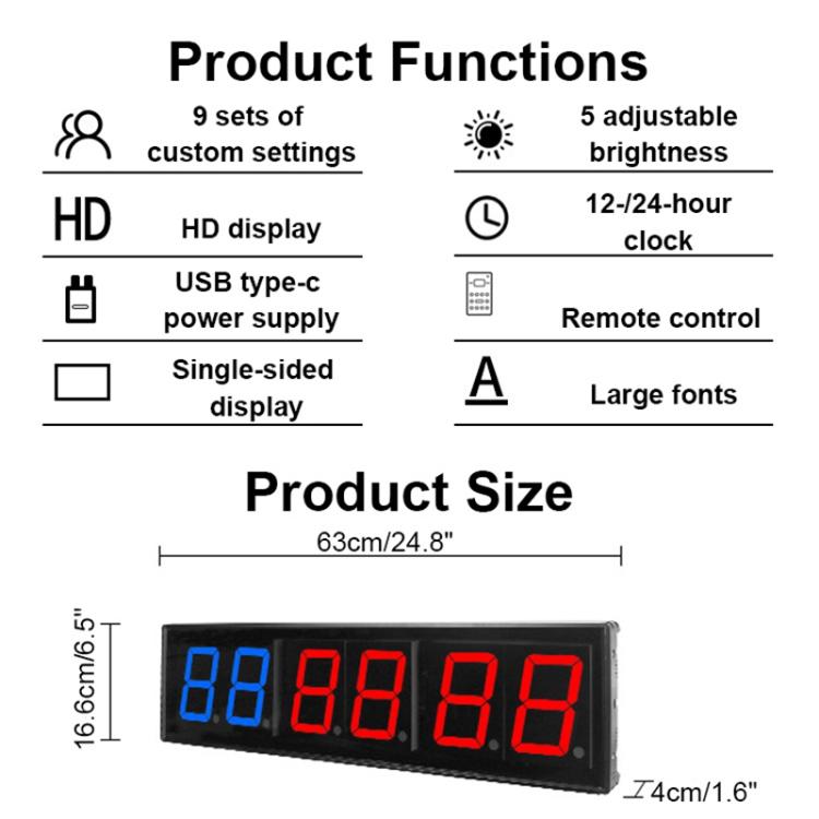 KYX--0040 4 inch 6-digit LED Sports Fitness Multi-function Timer, Plug:UK Plug - Black