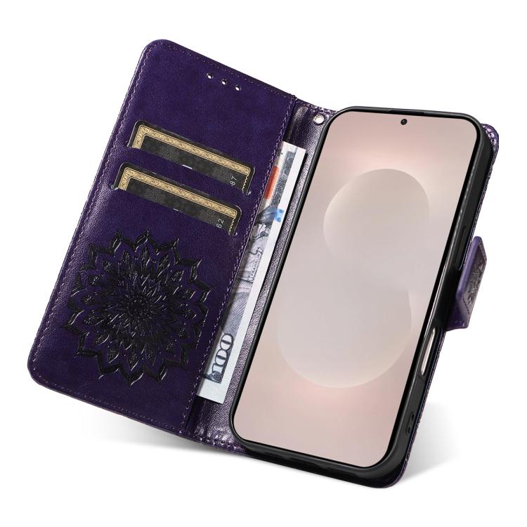 For Galaxy S26 Edge 5G Embossed Sunflower Pattern Flip Leather Phone Case