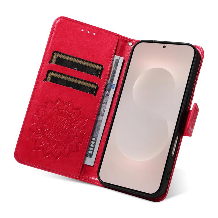 For Galaxy S26 Edge 5G Embossed Sunflower Pattern Flip Leather Phone Case