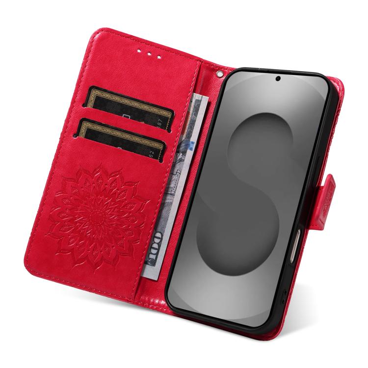 For Galaxy S26 Ultra 5G Embossed Sunflower Pattern Flip Leather Phone Case