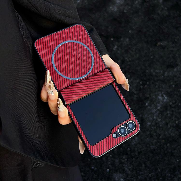 For Samsung Galaxy Z Flip6/7 FE Three Parts Carbon Fiber Texture MagSafe Phone Case