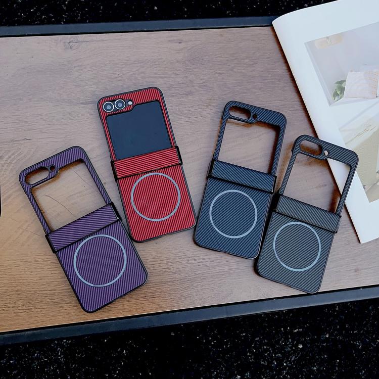 For Samsung Galaxy Z Flip6/7 FE Three Parts Carbon Fiber Texture MagSafe Phone Case