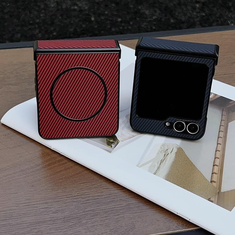 For Samsung Galaxy Z Flip7 Three Parts Carbon Fiber Texture MagSafe Phone Case