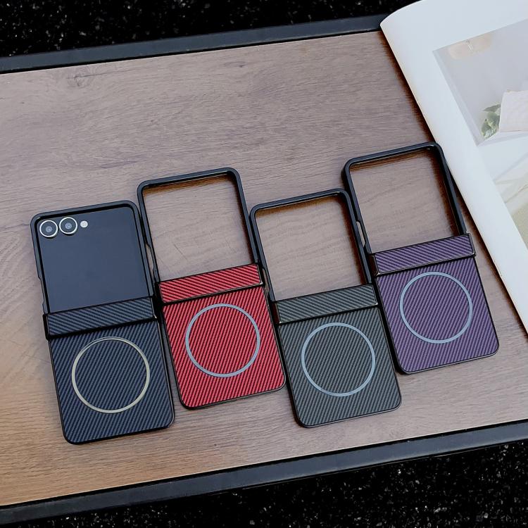 For Samsung Galaxy Z Flip7 Three Parts Carbon Fiber Texture MagSafe Phone Case