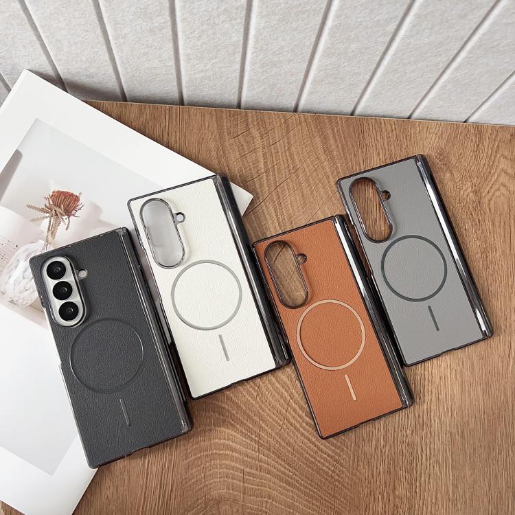 For Samsung Galaxy Z Fold7 Folding Shaft Magsafe Plain Leather Phone Case