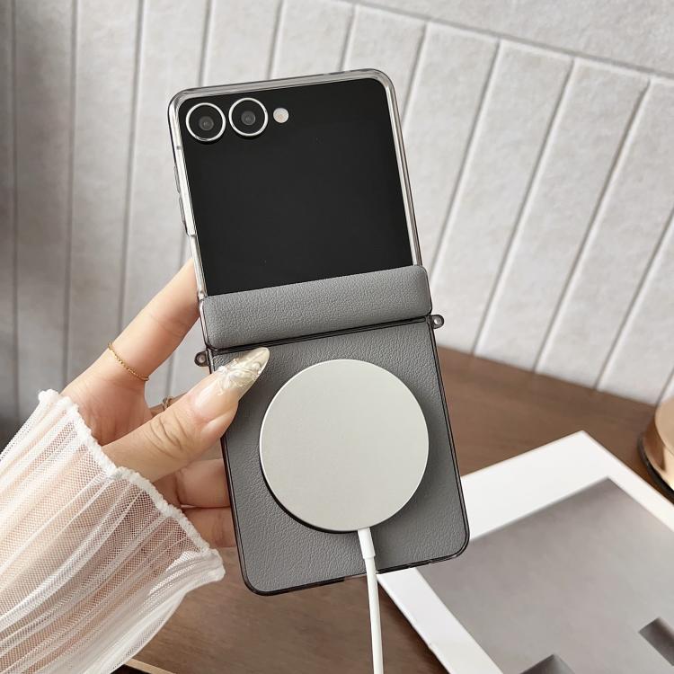 For Samsung Galaxy Z Flip7 Folding Shaft Magsafe Plain Leather Phone Case