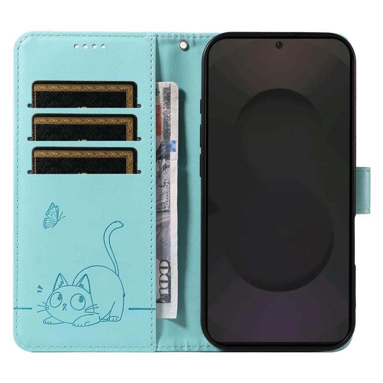 For Galaxy S25 FE 5G Adorable Cat Embossed Pattern Flip Leather Phone Case