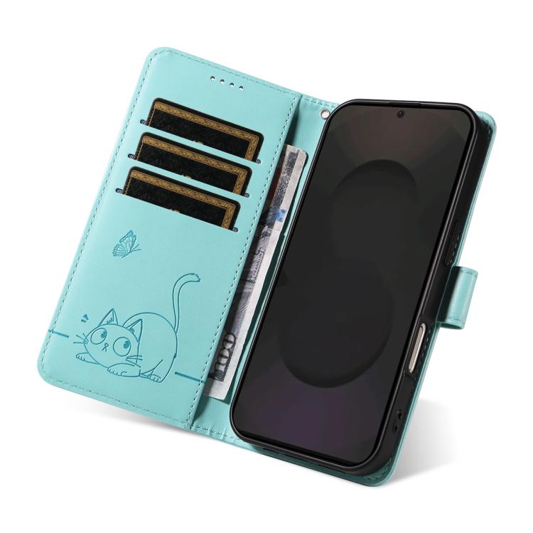 For Galaxy S25 FE 5G Adorable Cat Embossed Pattern Flip Leather Phone Case