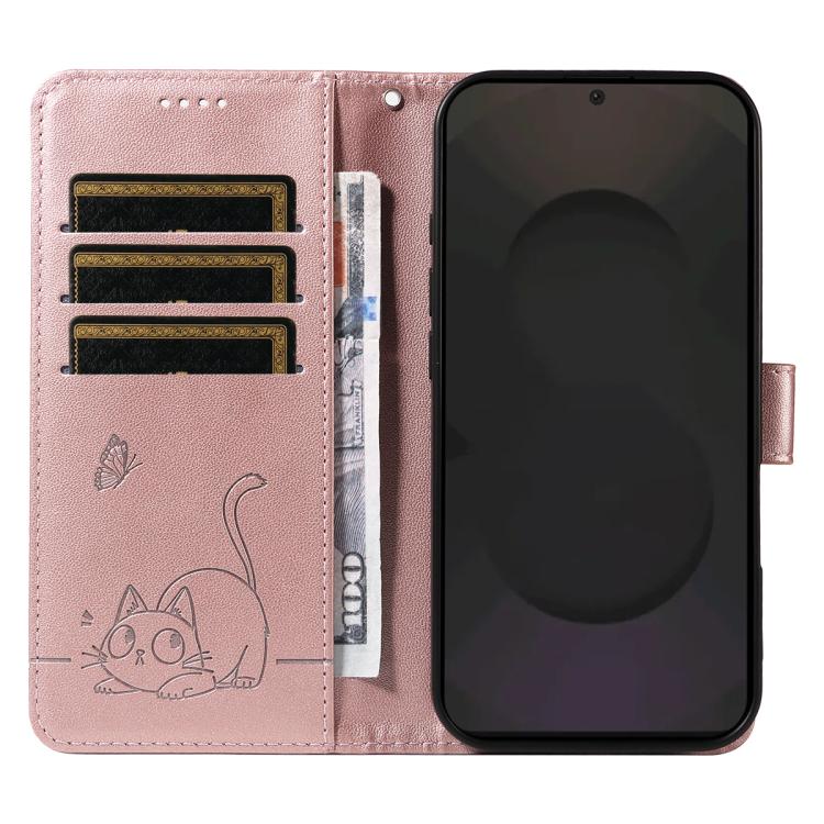 For Galaxy S25 FE 5G Adorable Cat Embossed Pattern Flip Leather Phone Case