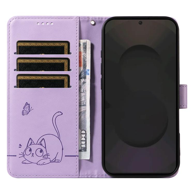 For Galaxy S25 FE 5G Adorable Cat Embossed Pattern Flip Leather Phone Case