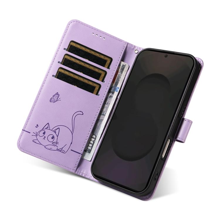 For Galaxy S25 FE 5G Adorable Cat Embossed Pattern Flip Leather Phone Case