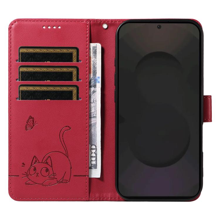 For Galaxy S25 FE 5G Adorable Cat Embossed Pattern Flip Leather Phone Case