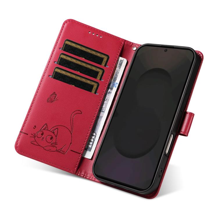 For Galaxy S25 FE 5G Adorable Cat Embossed Pattern Flip Leather Phone Case