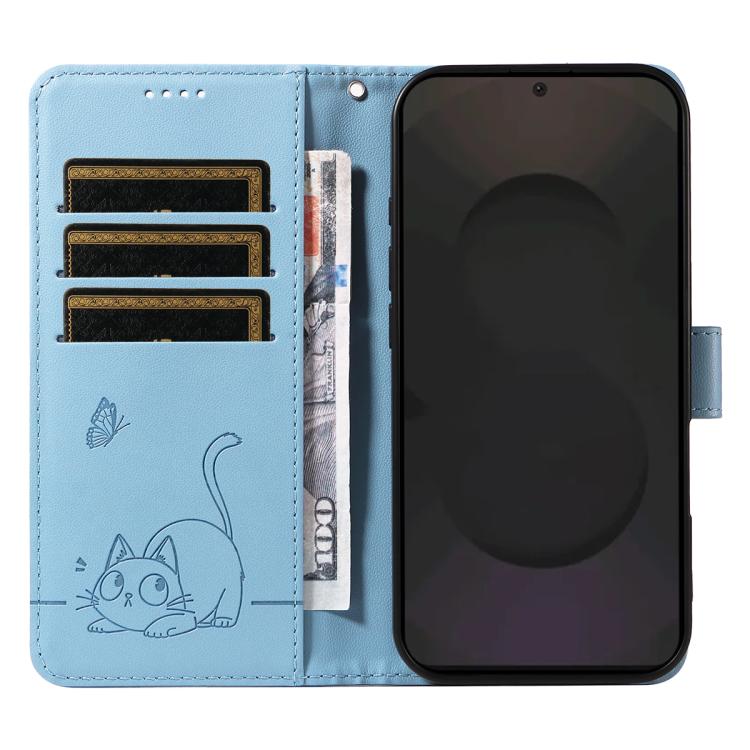 For Galaxy S25 FE 5G Adorable Cat Embossed Pattern Flip Leather Phone Case