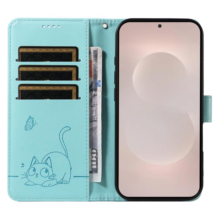 For Galaxy S26 Edge 5G Adorable Cat Embossed Pattern Flip Leather Phone Case