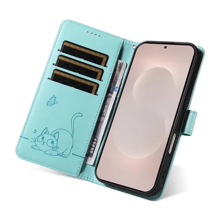 For Galaxy S26 Edge 5G Adorable Cat Embossed Pattern Flip Leather Phone Case