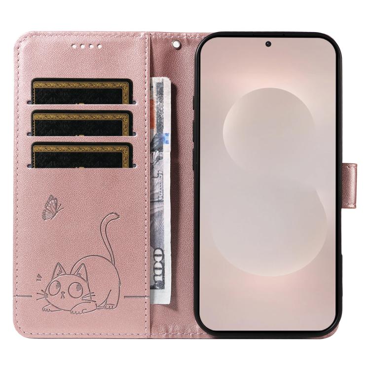For Galaxy S26 Edge 5G Adorable Cat Embossed Pattern Flip Leather Phone Case