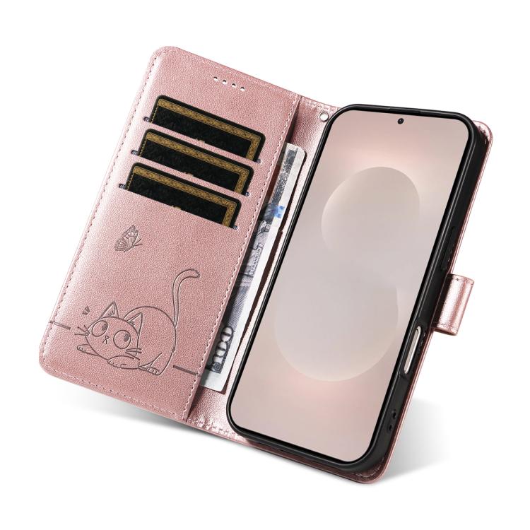 For Galaxy S26 Edge 5G Adorable Cat Embossed Pattern Flip Leather Phone Case