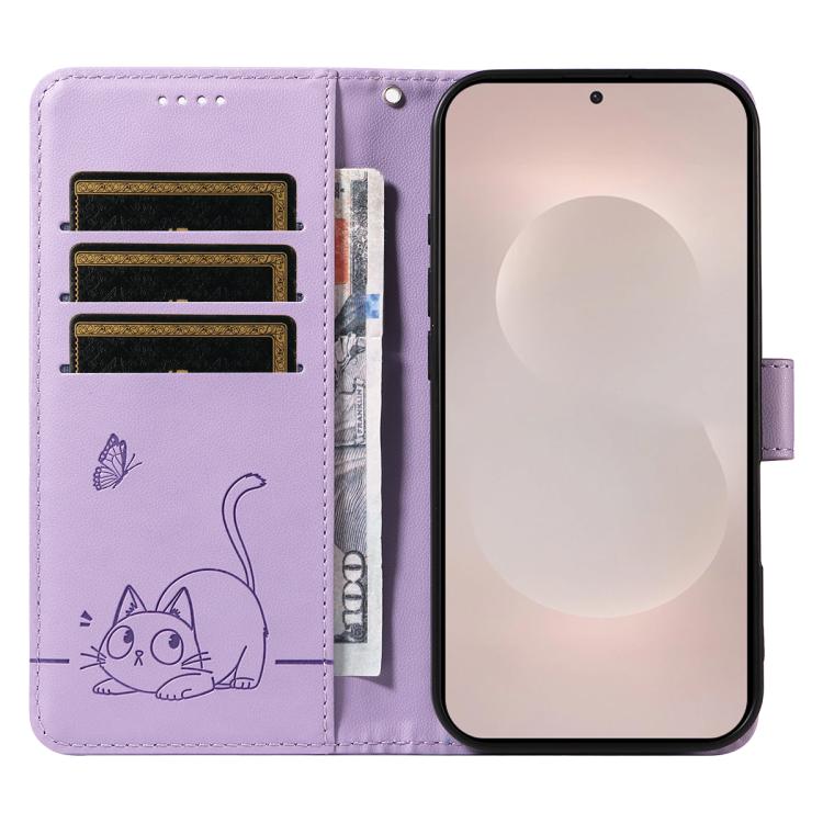 For Galaxy S26 Edge 5G Adorable Cat Embossed Pattern Flip Leather Phone Case