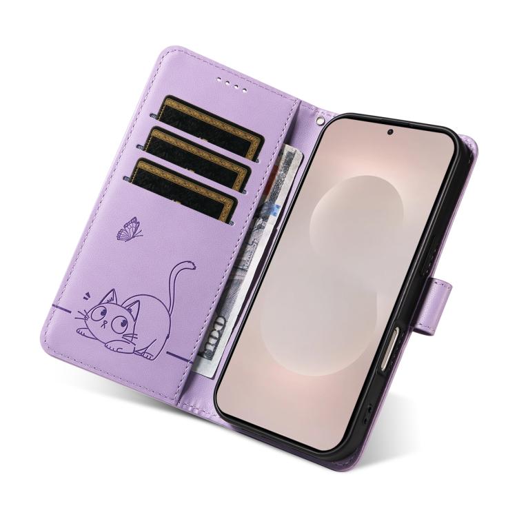For Galaxy S26 Edge 5G Adorable Cat Embossed Pattern Flip Leather Phone Case