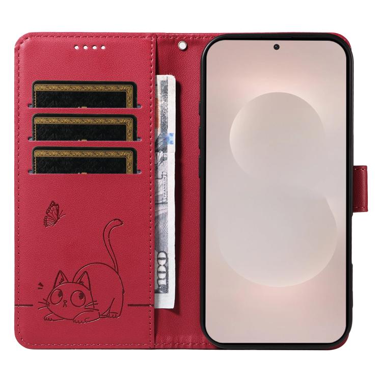For Galaxy S26 Edge 5G Adorable Cat Embossed Pattern Flip Leather Phone Case