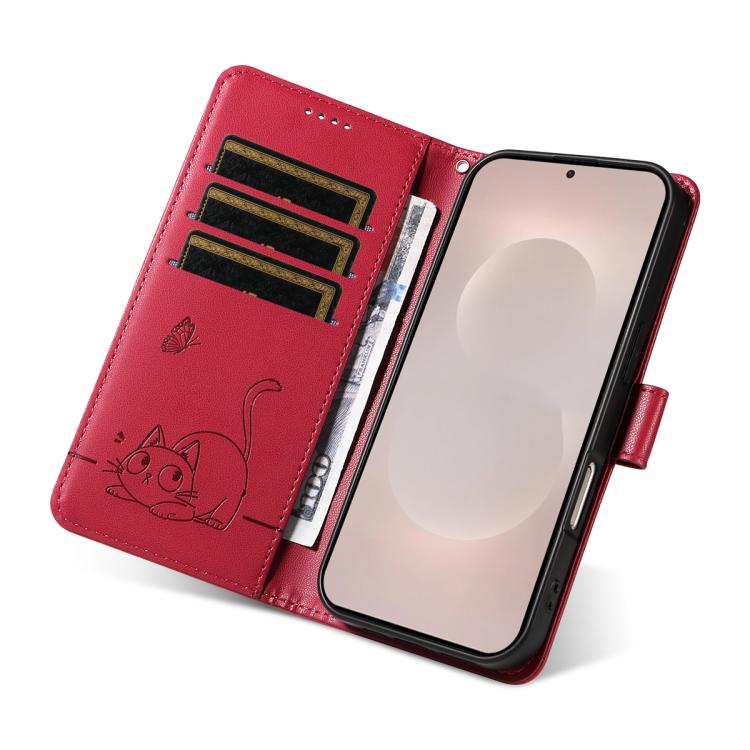 For Galaxy S26 Edge 5G Adorable Cat Embossed Pattern Flip Leather Phone Case