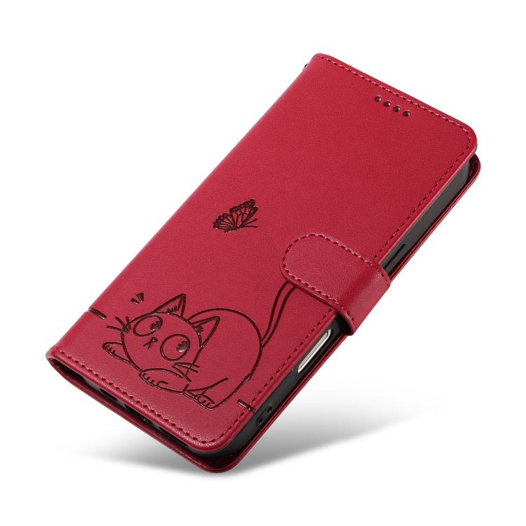 For Galaxy S26 Edge 5G Adorable Cat Embossed Pattern Flip Leather Phone Case