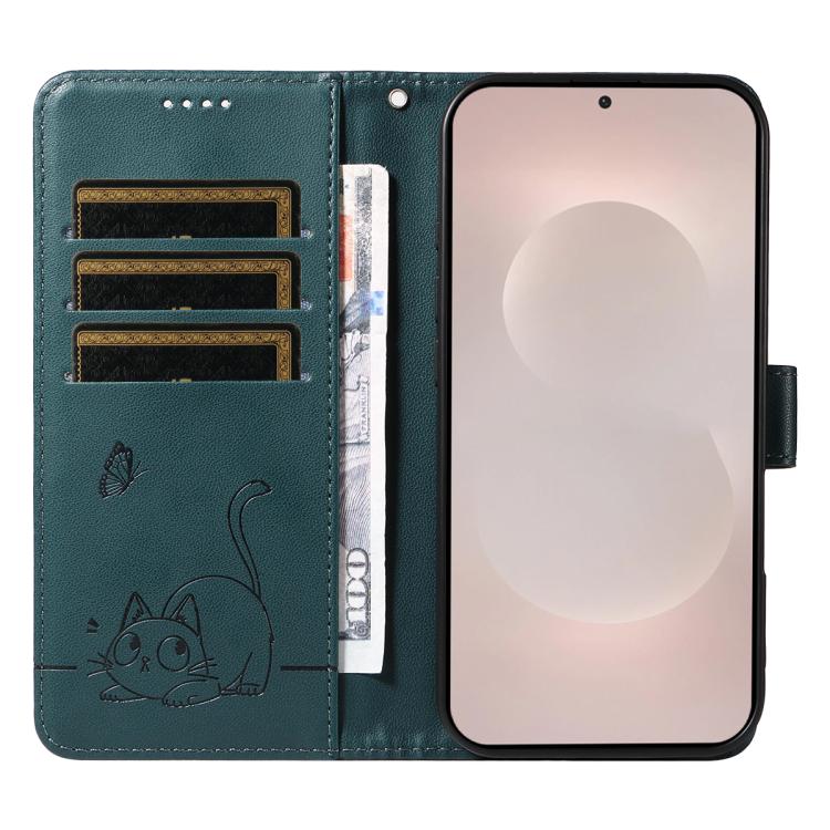 For Galaxy S26 Edge 5G Adorable Cat Embossed Pattern Flip Leather Phone Case