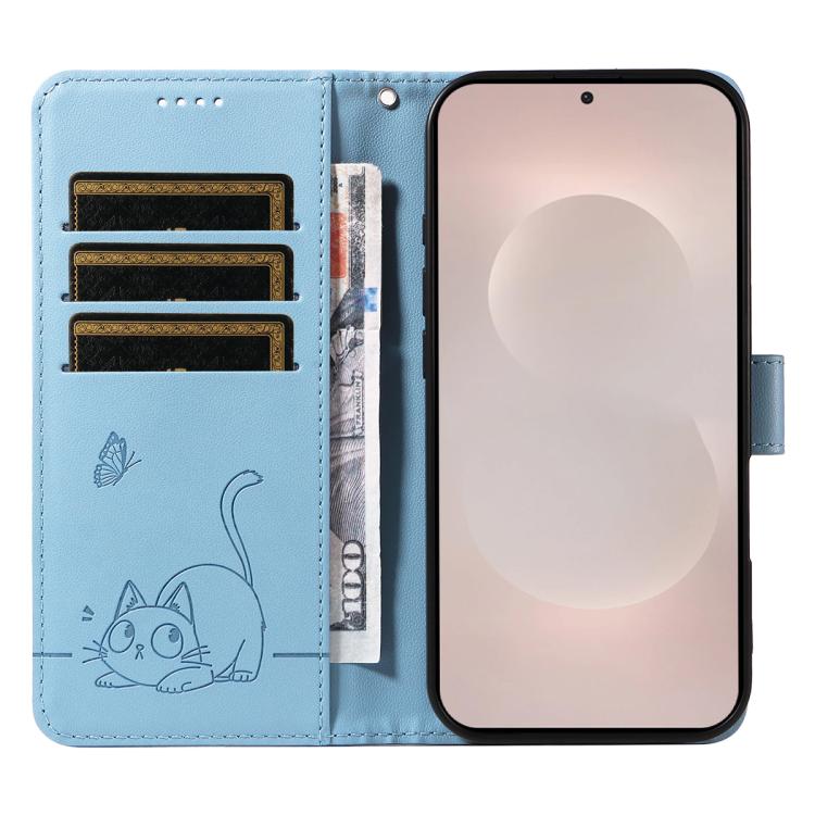 For Galaxy S26 Edge 5G Adorable Cat Embossed Pattern Flip Leather Phone Case