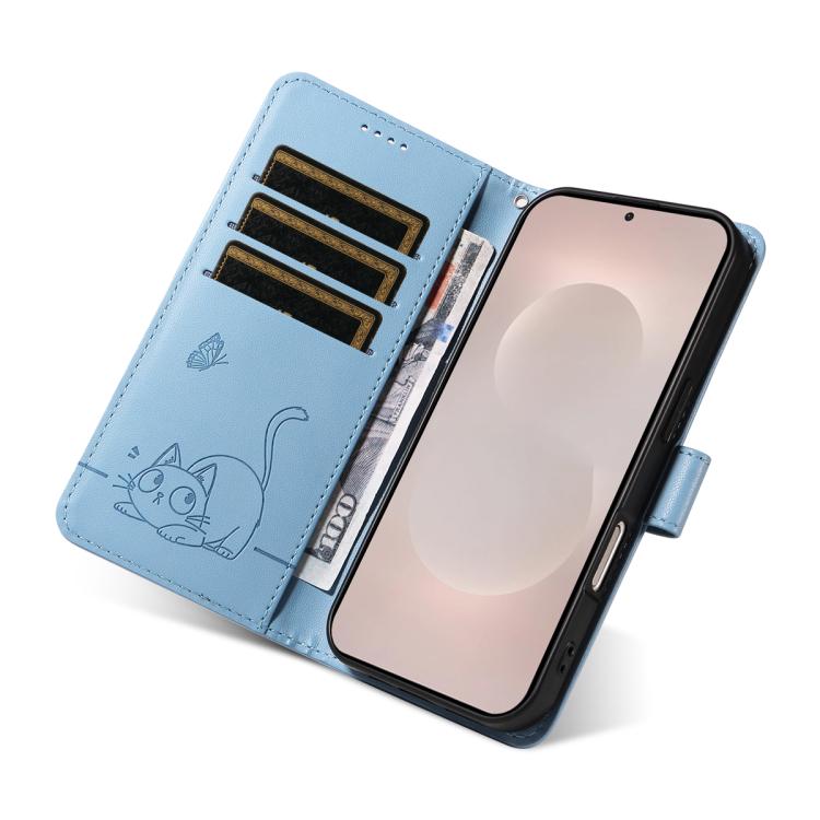 For Galaxy S26 Edge 5G Adorable Cat Embossed Pattern Flip Leather Phone Case
