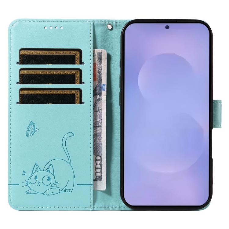 For Galaxy S26 5G Adorable Cat Embossed Pattern Flip Leather Phone Case