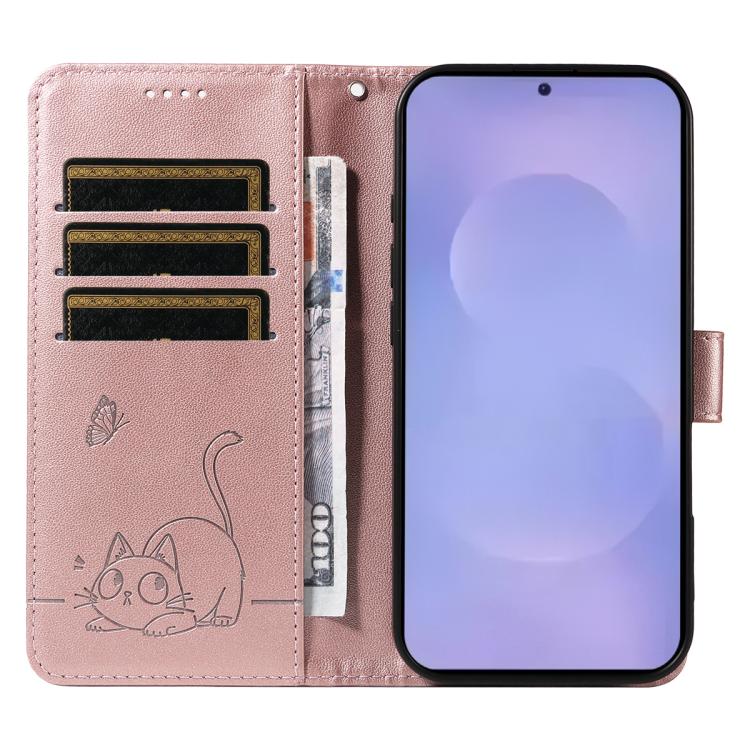 For Galaxy S26 5G Adorable Cat Embossed Pattern Flip Leather Phone Case