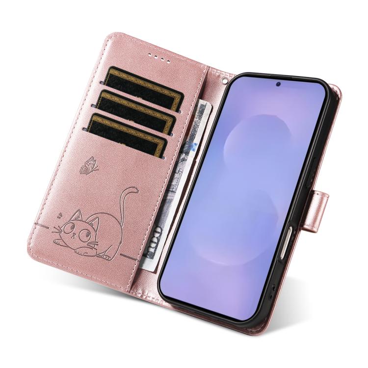 For Galaxy S26 5G Adorable Cat Embossed Pattern Flip Leather Phone Case