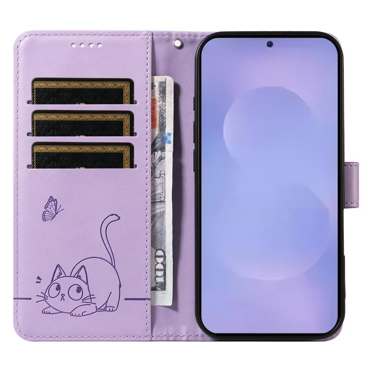 For Galaxy S26 5G Adorable Cat Embossed Pattern Flip Leather Phone Case