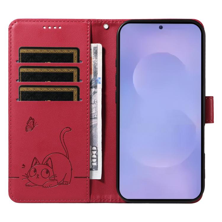 For Galaxy S26 5G Adorable Cat Embossed Pattern Flip Leather Phone Case