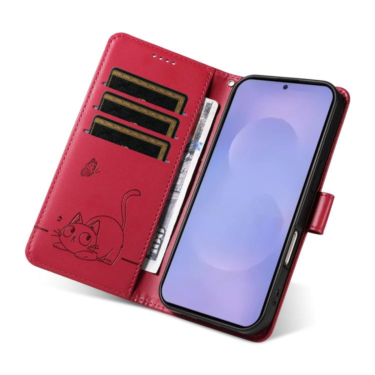 For Galaxy S26 5G Adorable Cat Embossed Pattern Flip Leather Phone Case