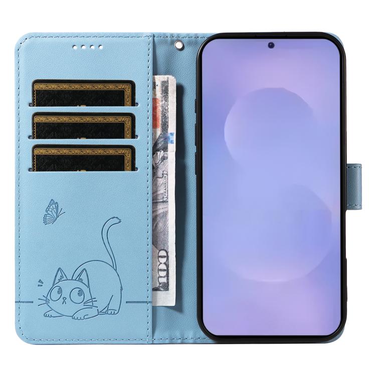 For Galaxy S26 5G Adorable Cat Embossed Pattern Flip Leather Phone Case