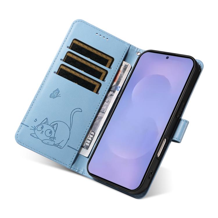 For Galaxy S26 5G Adorable Cat Embossed Pattern Flip Leather Phone Case