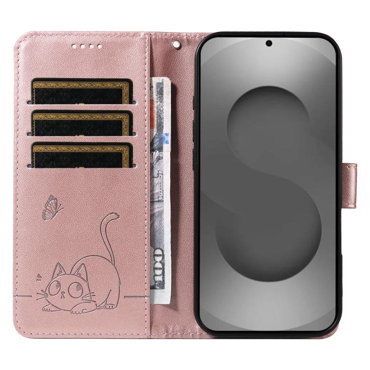For Galaxy S26 Ultra 5G Adorable Cat Embossed Pattern Flip Leather Phone Case