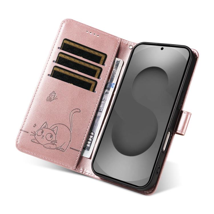 For Galaxy S26 Ultra 5G Adorable Cat Embossed Pattern Flip Leather Phone Case