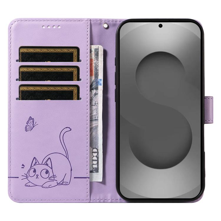 For Galaxy S26 Ultra 5G Adorable Cat Embossed Pattern Flip Leather Phone Case