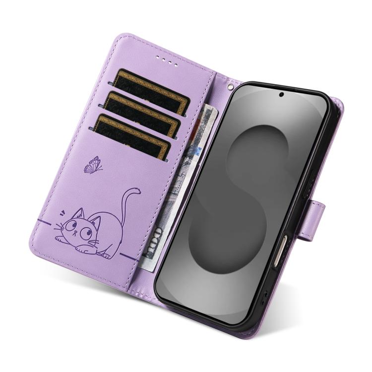 For Galaxy S26 Ultra 5G Adorable Cat Embossed Pattern Flip Leather Phone Case
