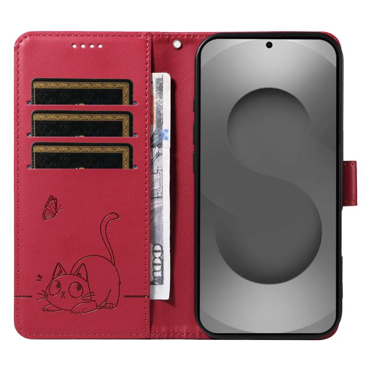 For Galaxy S26 Ultra 5G Adorable Cat Embossed Pattern Flip Leather Phone Case