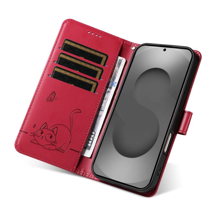 For Galaxy S26 Ultra 5G Adorable Cat Embossed Pattern Flip Leather Phone Case