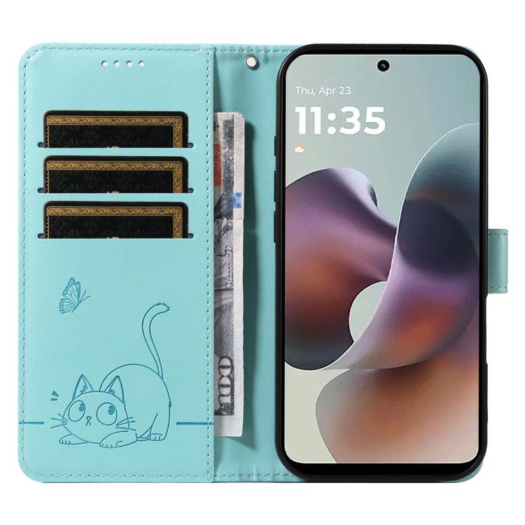 For Motorola Moto G56 5G Adorable Cat Embossed Pattern Flip Leather Phone Case
