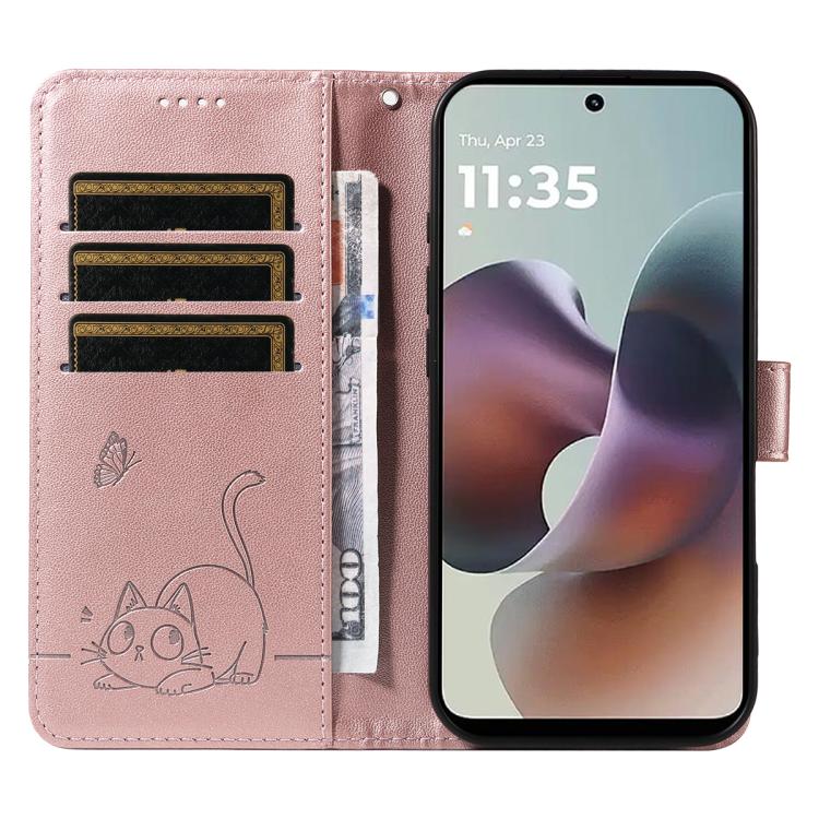 For Motorola Moto G56 5G Adorable Cat Embossed Pattern Flip Leather Phone Case