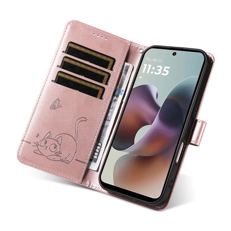 For Motorola Moto G56 5G Adorable Cat Embossed Pattern Flip Leather Phone Case