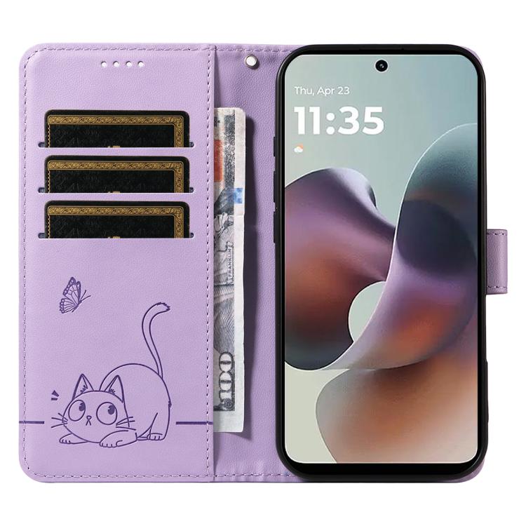 For Motorola Moto G56 5G Adorable Cat Embossed Pattern Flip Leather Phone Case